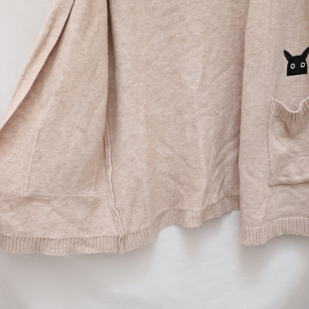 Embroidered Open Cardigan Beige Tan Knit Sweater XL cartoon characters anime - Picture 7 of 8